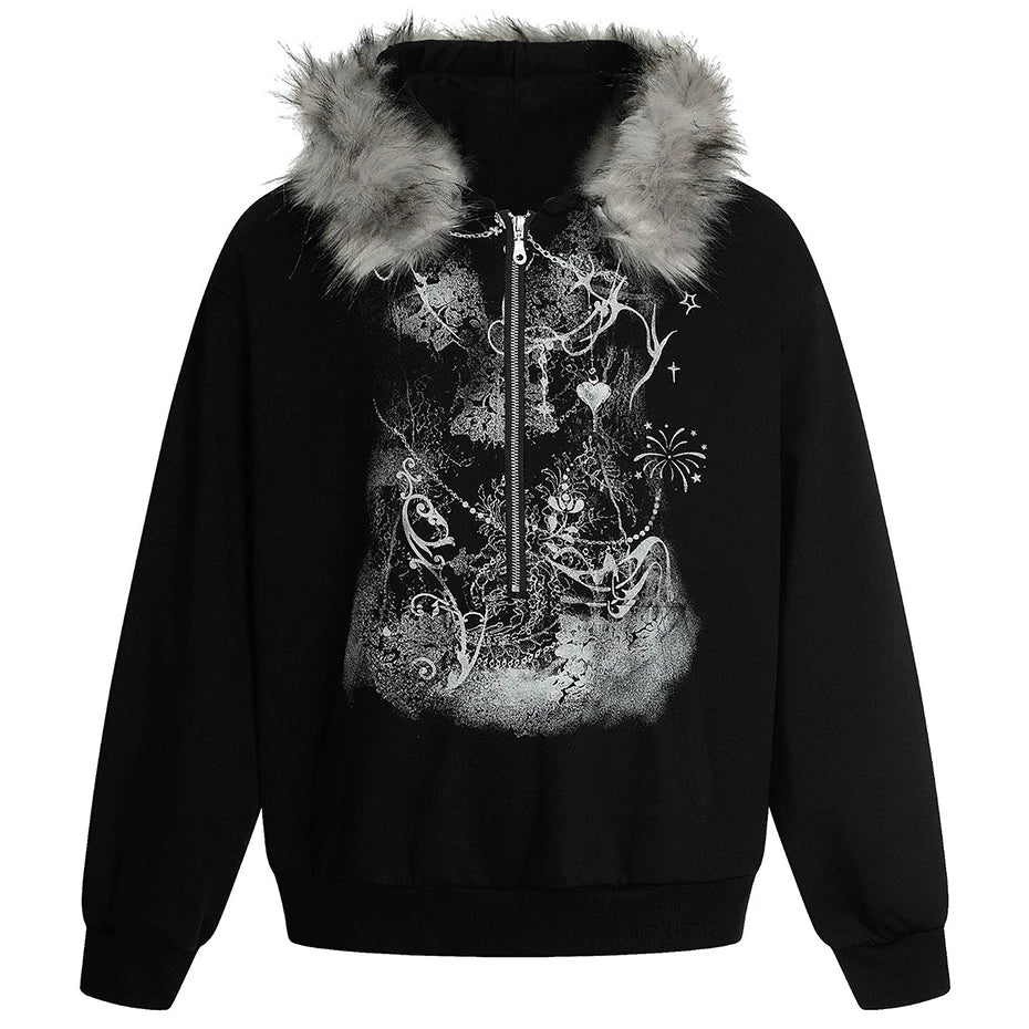 Men Fur Collar Oversized Hoodie