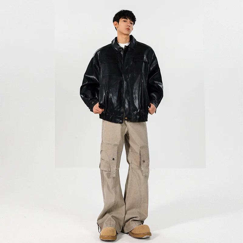 blouson aviateur en cuir coupe ample style vintage classique
