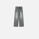 Strapazierfähige Y2K-Jeans mit Perlenbesatz und hohem Bund und ausgestelltem Bein