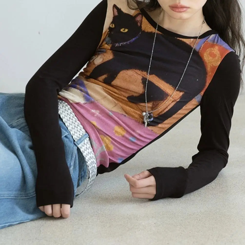 Vintage Gothic Langarm-Crop-T-Shirt