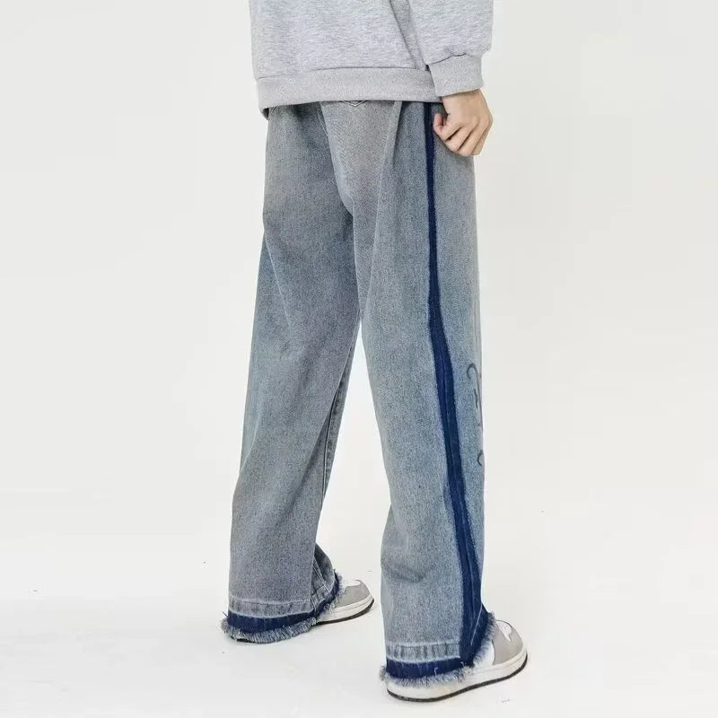 Jeans streetwear bleus à imprimé lettres gothiques