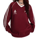 Retro Red Baseball Stripe Fleece Sweatshirt