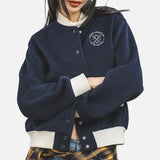 Veste de baseball brodée à blocs de couleur pour femme