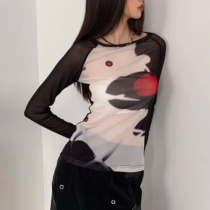 T-shirt Cyber ​​Y2K Mesh Grunge