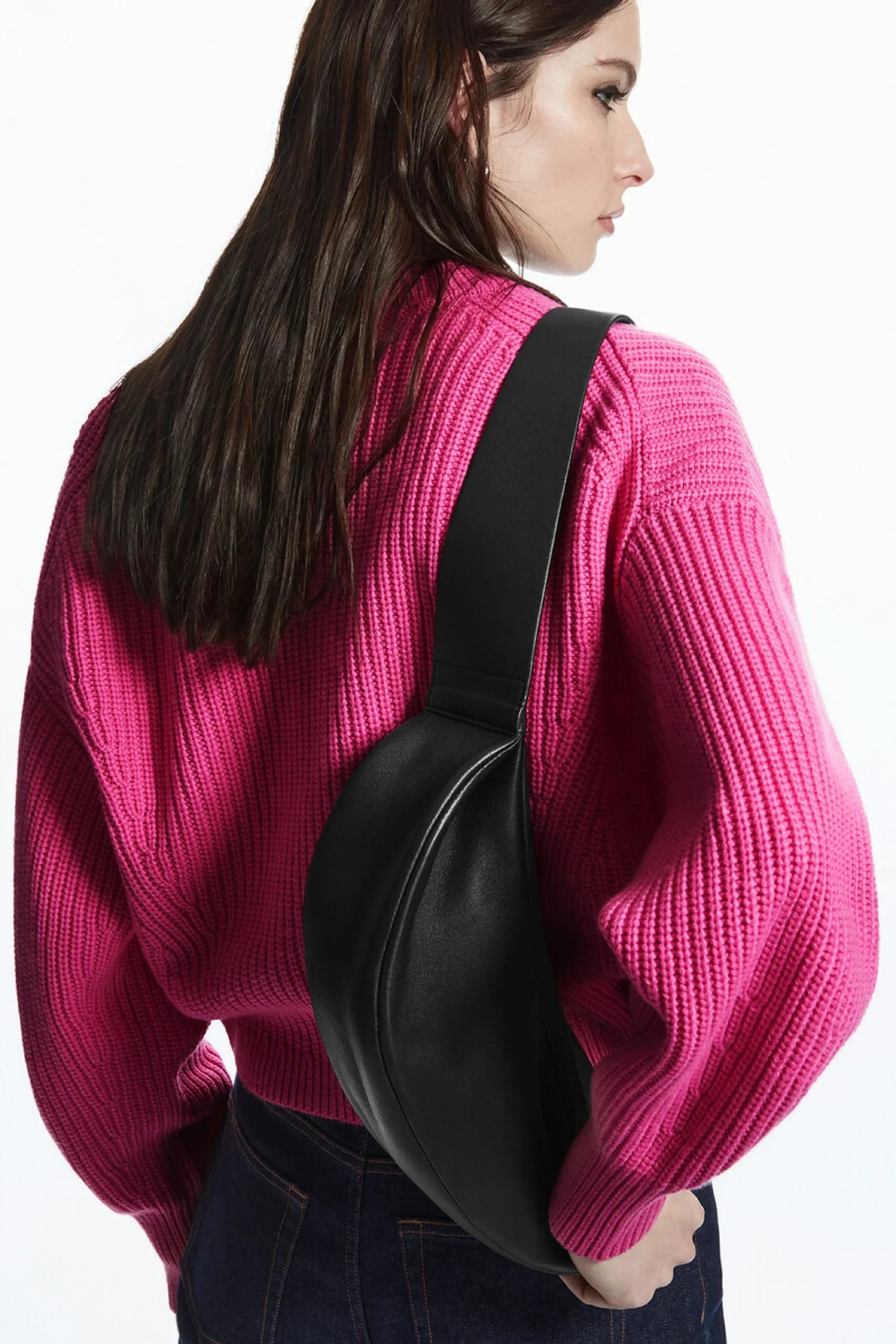 Ätherisch-rosa, lässiger Winter-Rippstrickpullover mit V-Ausschnitt