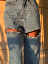 Verzierte Baddie Cut-Out Jeans