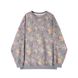 Vintage Women Gray Floral Round Sweatshirt
