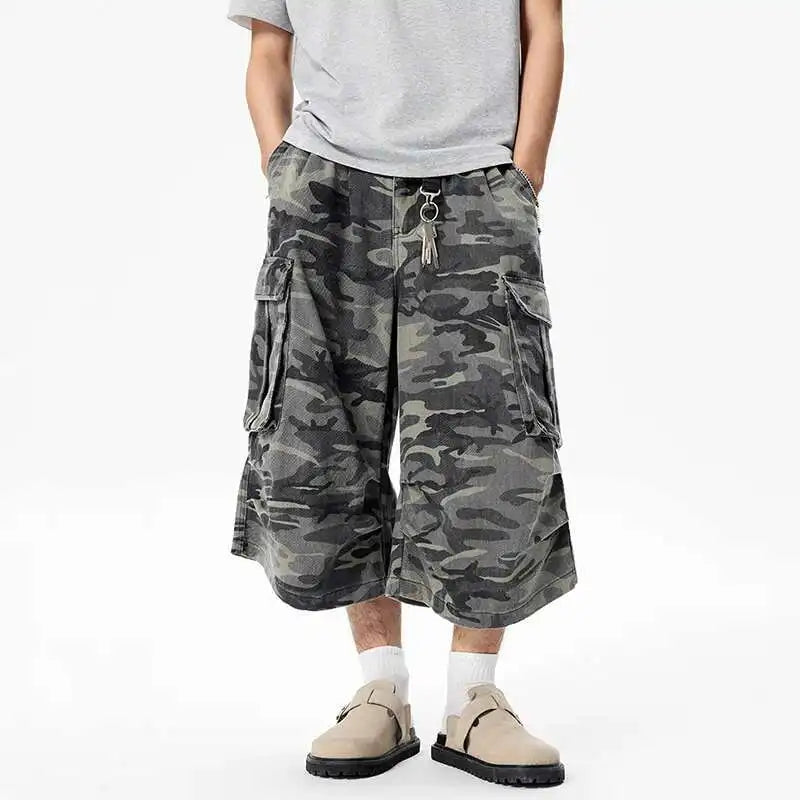 Durable Camouflage Workwear Shorts Loose Wide Leg Jorts