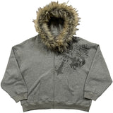 Y2K Faux Fur Collar Zip-Up Hoodie