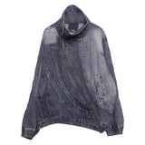 Blue Irregular Zipper Denim Jacket