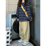 シックな韓国風ストライプ長袖スウェットシャツ
