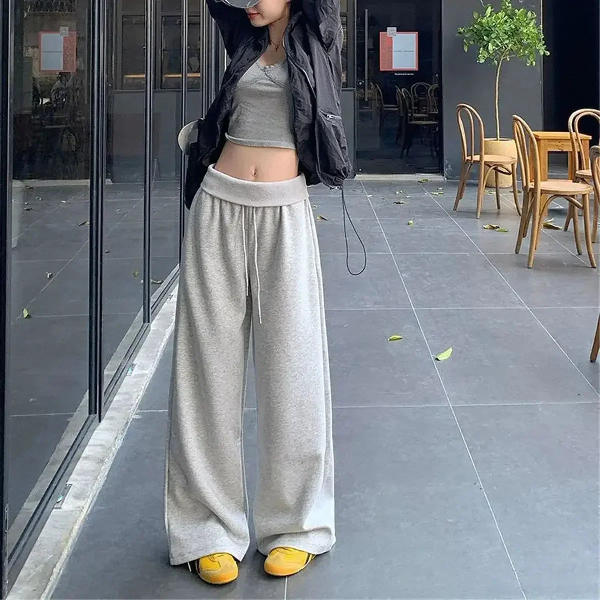 Y2K Solid Wide Leg Drawstring Sweatpants