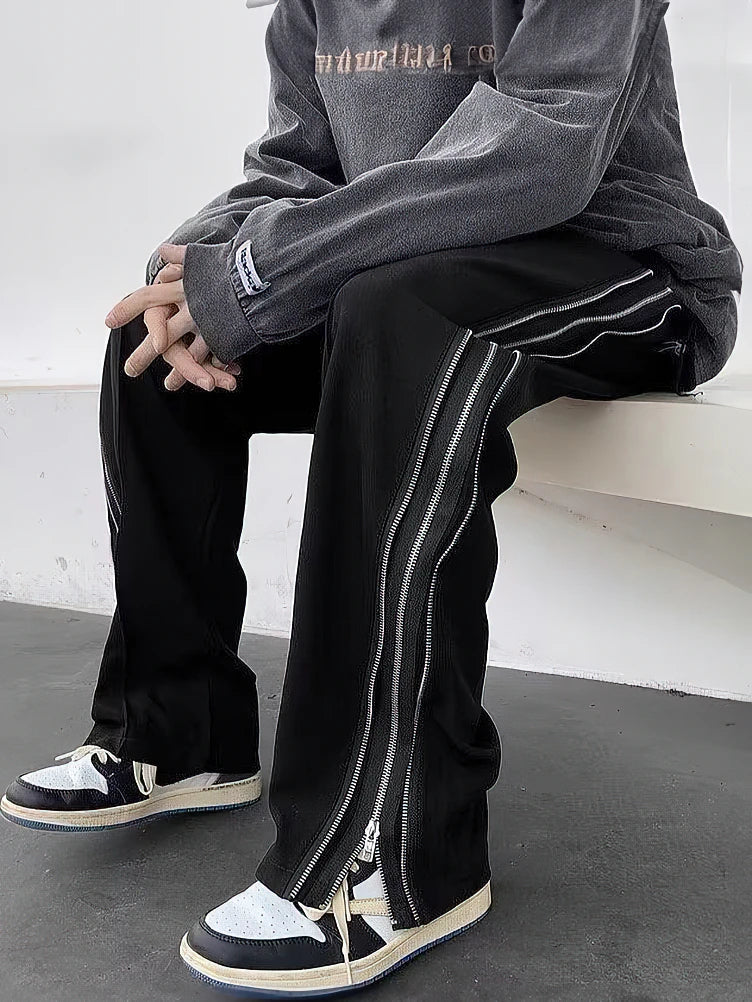 블랙 루즈핏 캐주얼 옆트임 팬츠