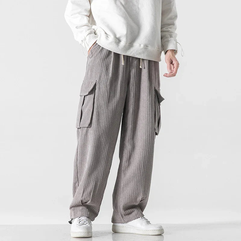 Flattering Corduroy Elastic Waist Cargo Sweatpants