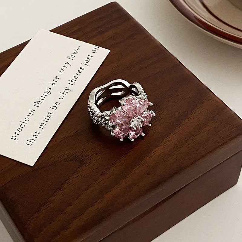 Women Sweet Romantic Zircon Flower Ring