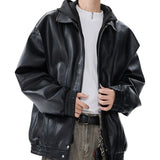 Retro-Bikerjacke aus Leder mit Kapuze im amerikanischen Stil