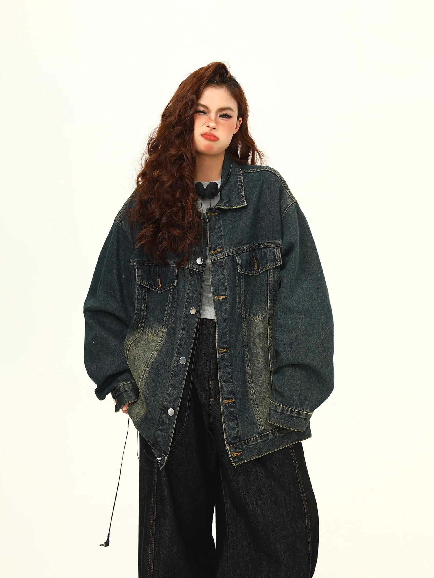 Women Black and Gray Denim Jacket