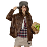 Retro Versatile Plaid Patchwork Leather Jacket