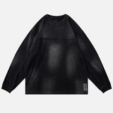 Japanese Style Letter Print Distressed Sweatshirt