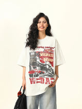 Versatile Retro Printed Crew Neck T-Shirt