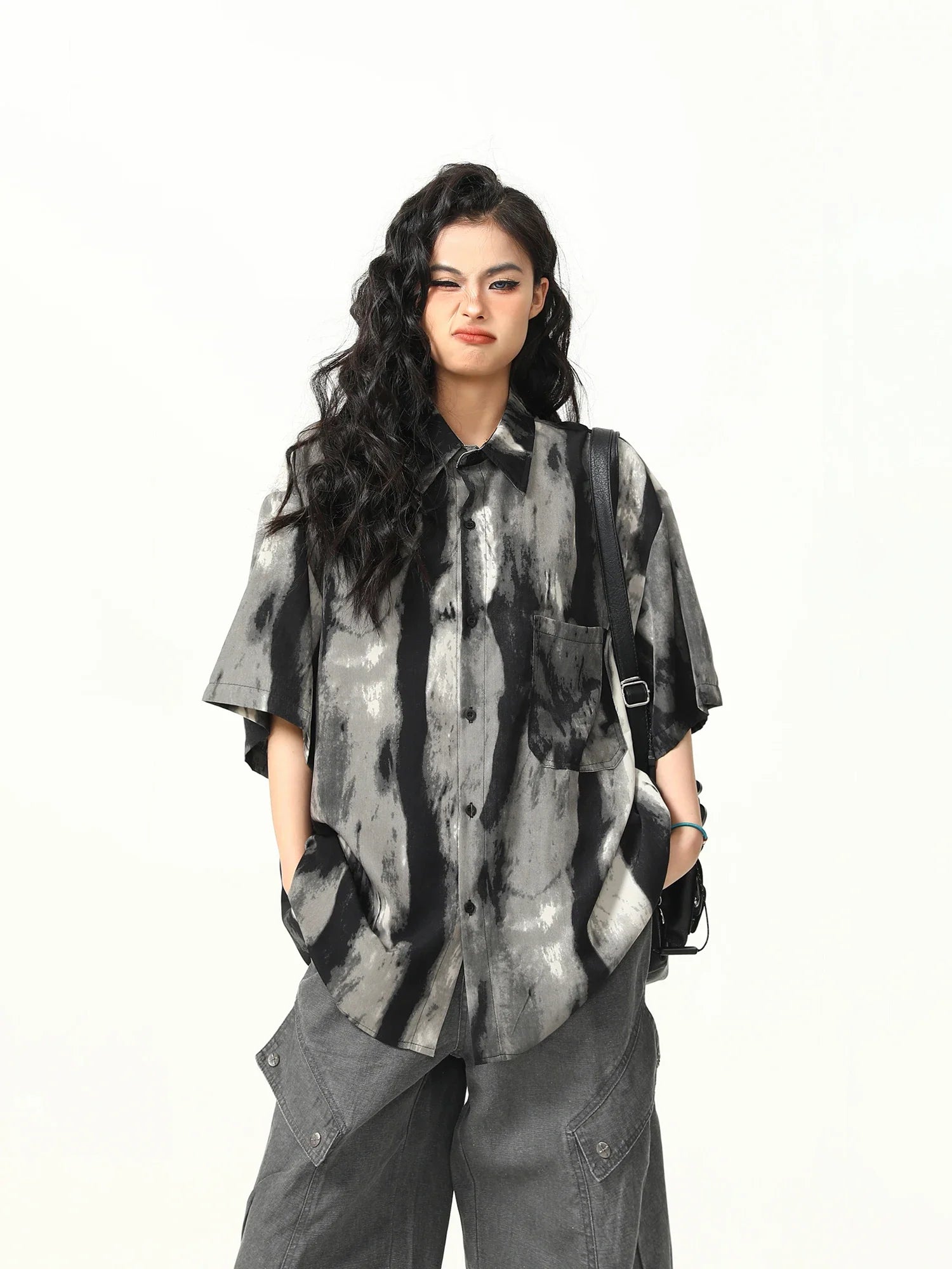 Chemise élégante à revers tie-dye dégradé