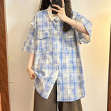 Chemise à manches courtes imprimée rétro ample et oversize pour femme