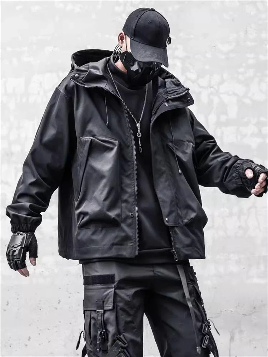 Coupe-vent oversize tactique cargo à capuche