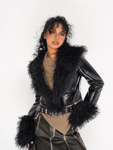 Gothic-Winterjacke für Damen aus Kunstpelz und PU-Leder