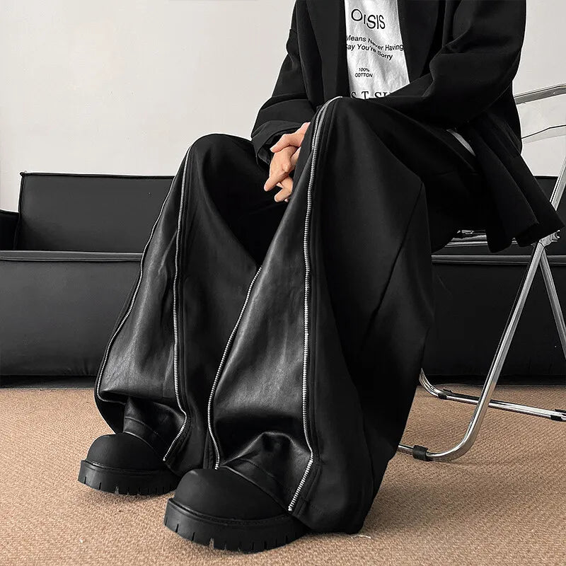 Men's Modern Patchwork Wide Leg Leather Pants