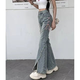 Retro Korean Tassel Split Flared Jeans