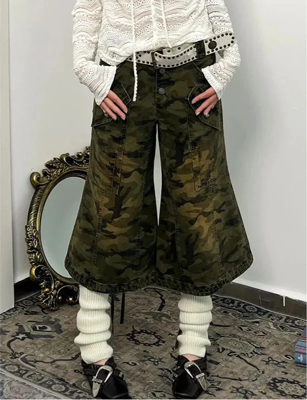 Streetwear Camouflage High Waist Wide Leg Jorts