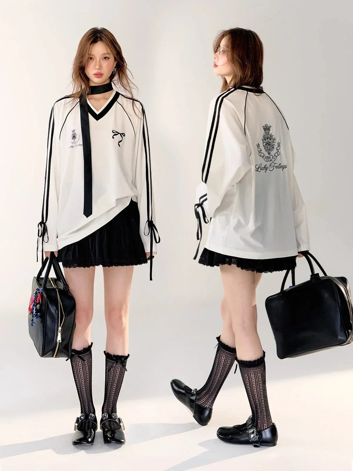 Sweat-shirts oversize à col en V à motif doux