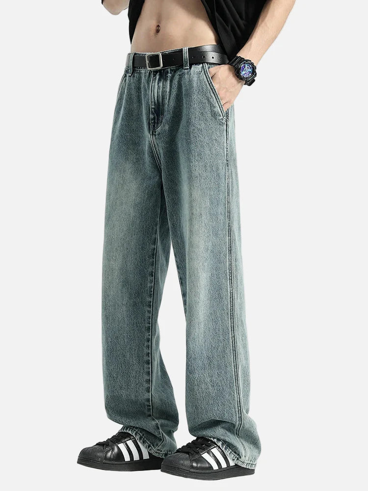 Soft Loose Fit Cotton Denim Straight Leg Jeans
