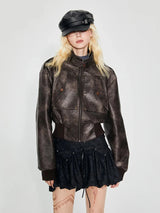 Handsome Distressed Brown PU Leather Jacket