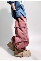 Jeans cargo roses délavés style streetwear vintage