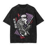 Anime Girl Dinner Print Washed T-Shirt