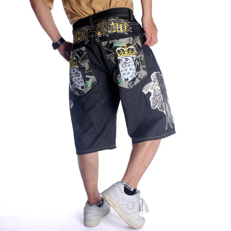 Vintage Washed Distressed Knee-Length Denim Shorts