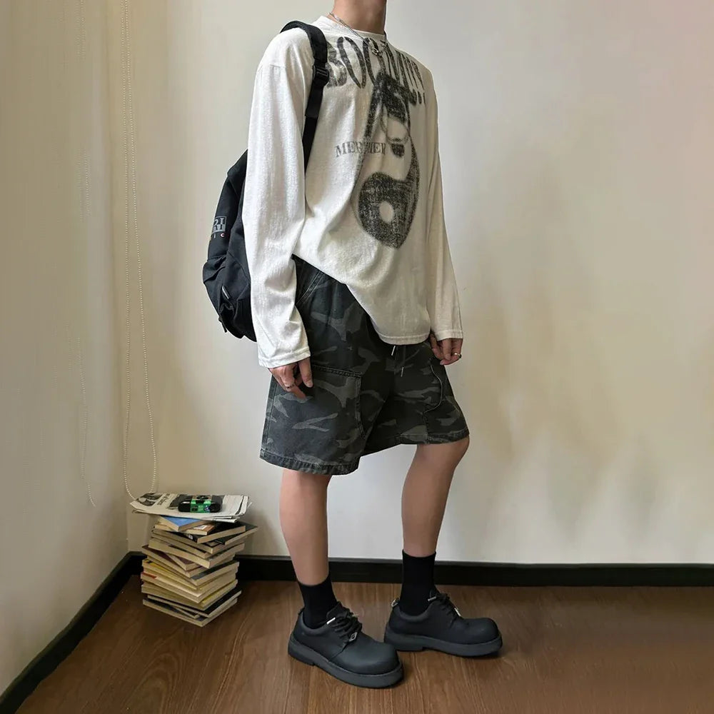 시크한 차이니즈 스타일 그래픽 프린트 긴팔 티셔츠