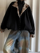 Elevated Retro Colorblock Plaid Casual Jacket