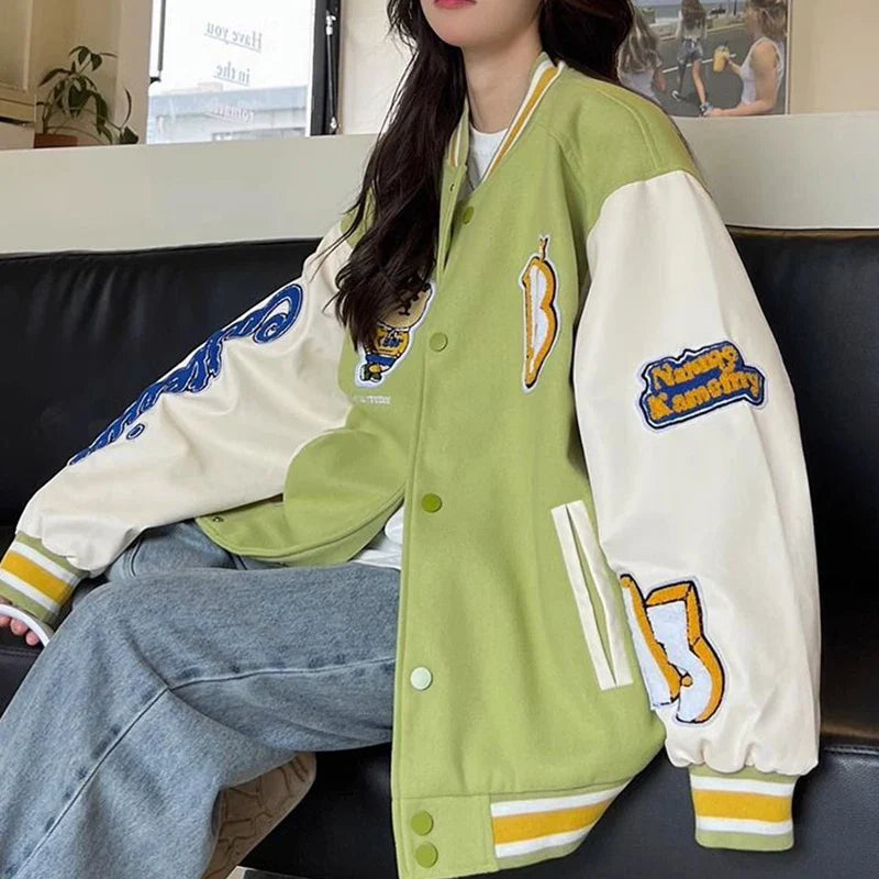 Veste de baseball américaine brodée pour femme