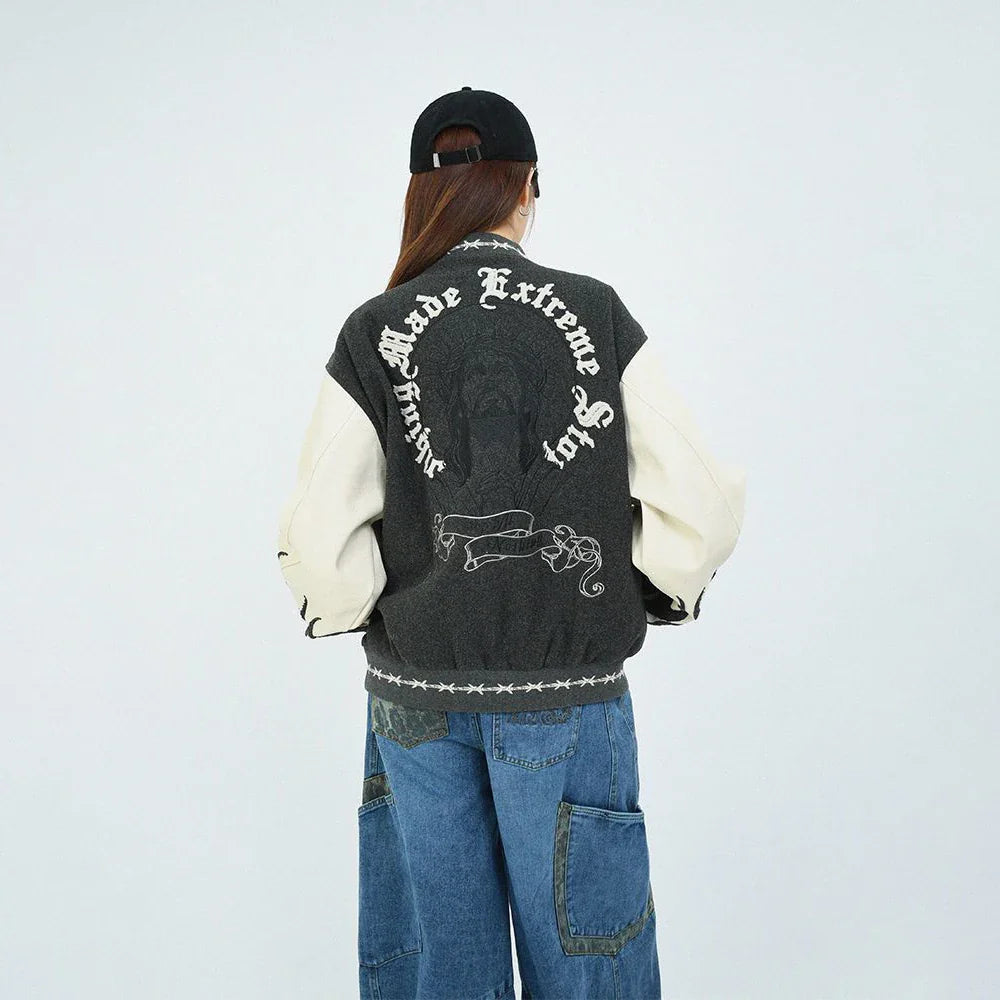 Retro Heavy Embroidered Patchwork Varsity Jacket