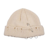 Y2K Knitted Ripped Pierced Beanie