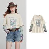 Long Sleeve Splicing Bead Floral Sweatshirt