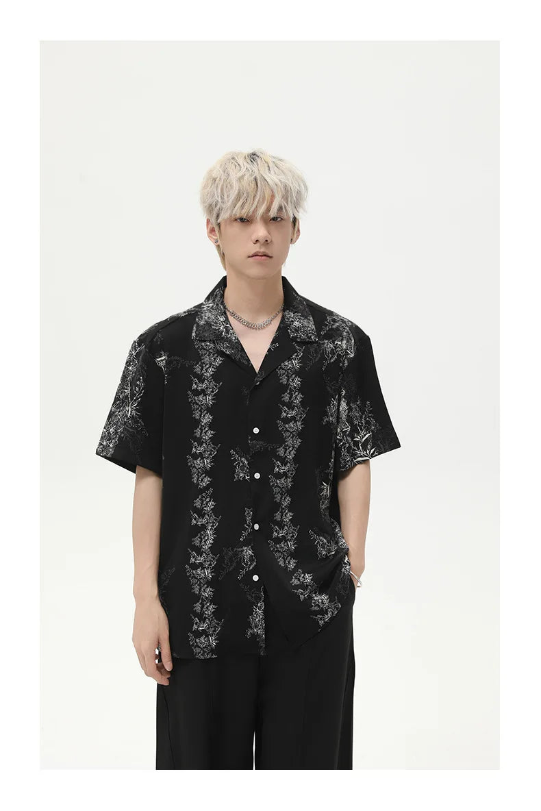 Chemise décontractée à col cubain et fleurs rétro