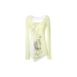 Grunge Y2K Tattoo Print Lace Patchwork Women's T-Shirt