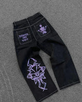 Y2K Embroidered Wide-Leg Jeans