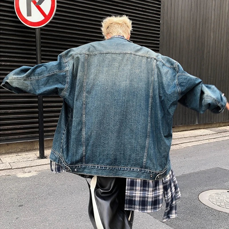 Plaid Patchwork High Street Denim Jacket