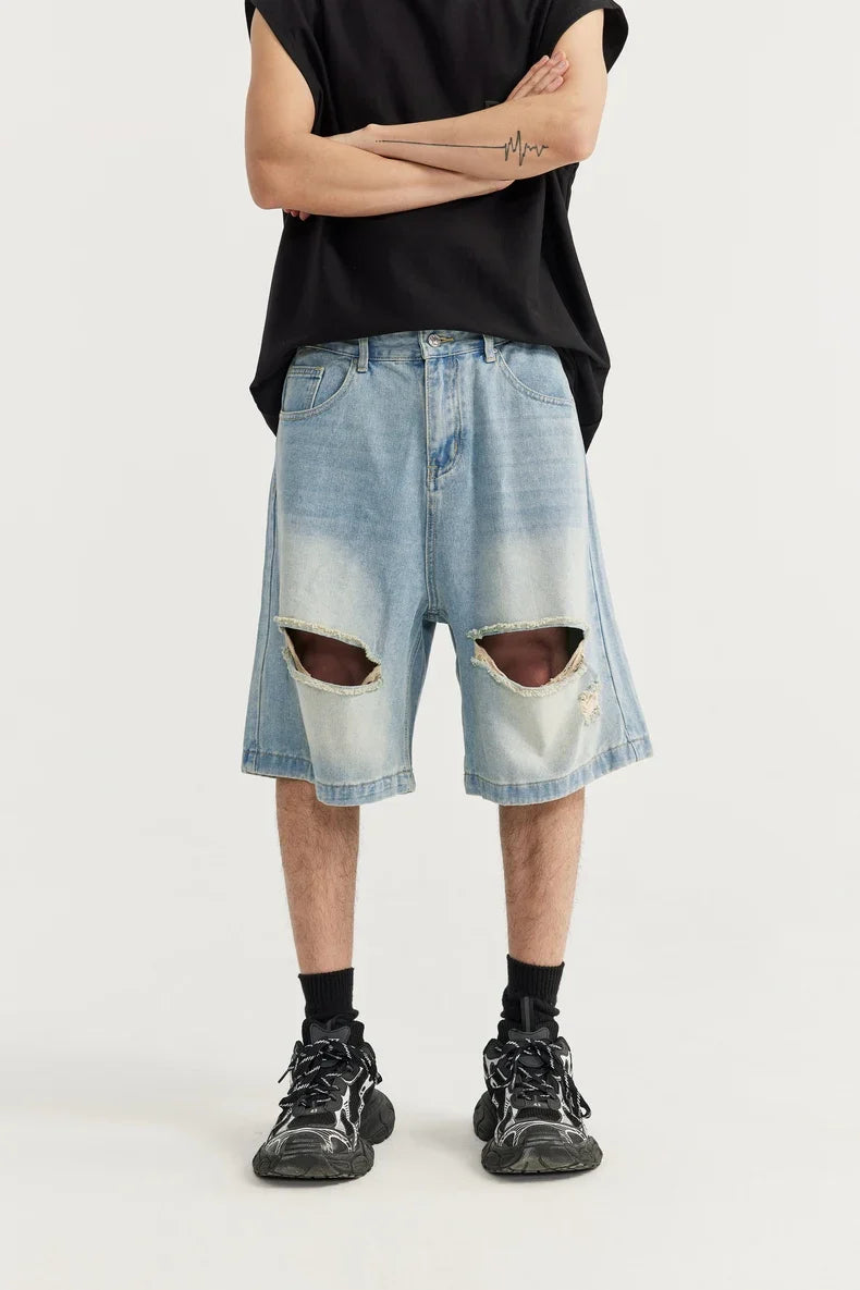 Vintage Ripped Holes Denim Jorts