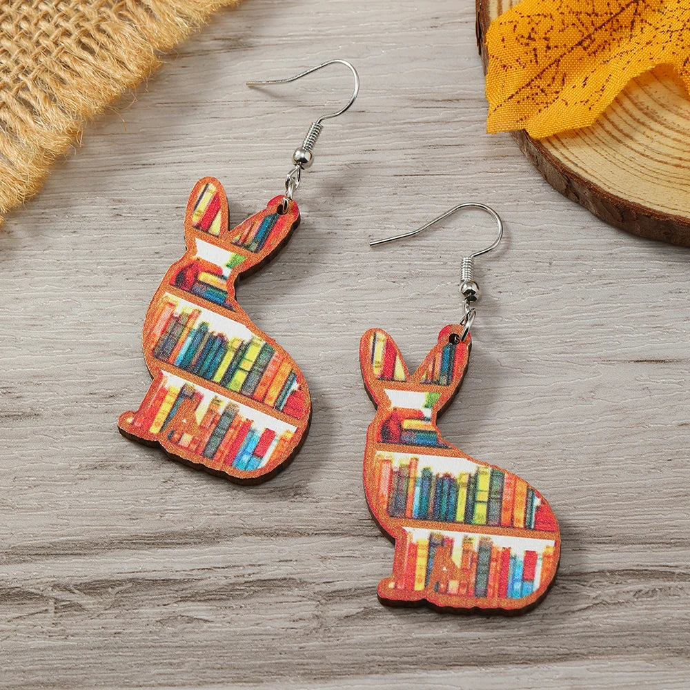 Colorful Easter Bookshelf Love Earrings