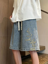 Baggy Embroidered Denim Shorts